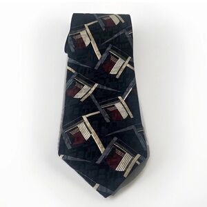 Conte di Milano 100% Silk Necktie Black Burgandy Geometric